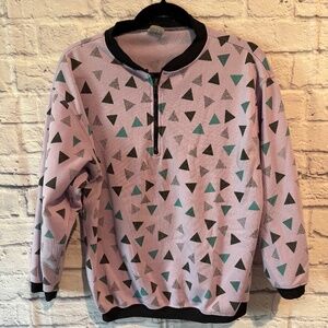 Vintage lavender geometric quarter zip sweatshirt good condition 80s sweater L